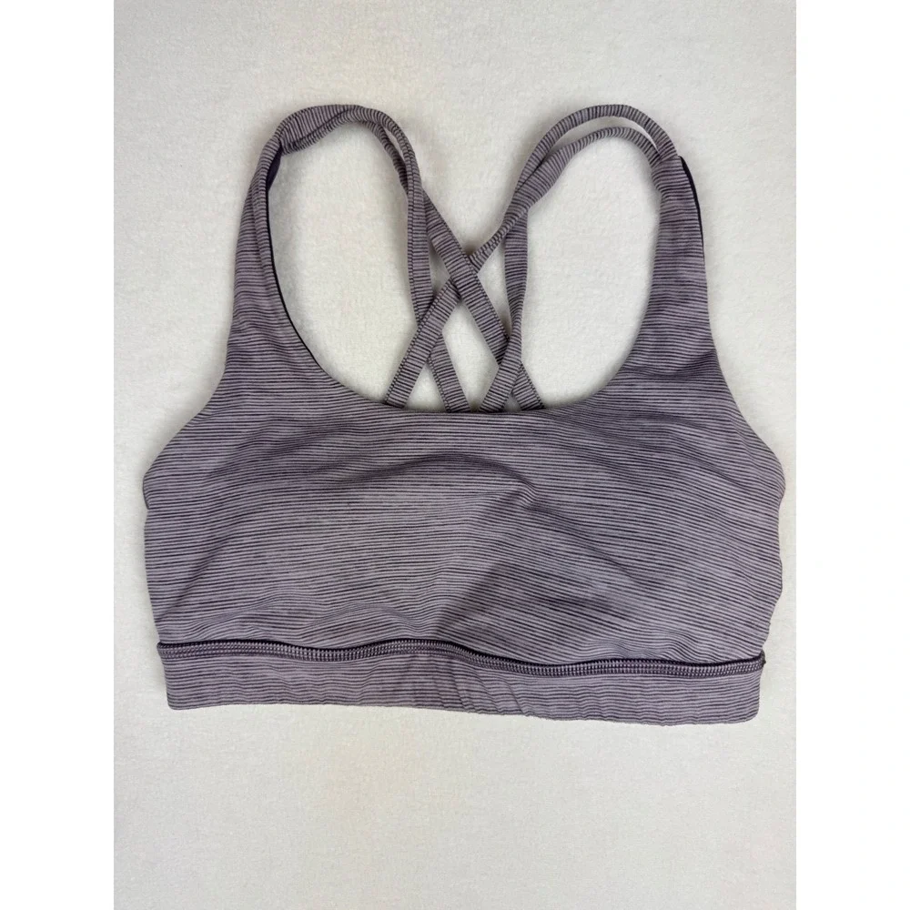 Lululemon Free to Be Wild Bra Size 4 Purple Micro Stripe Crisscross‎ Back